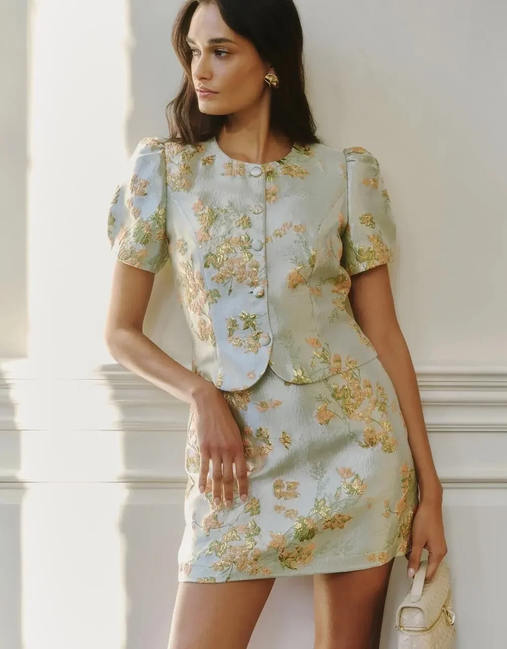 New few Moda Kourt Aurea skirt set floral brocade sz 2